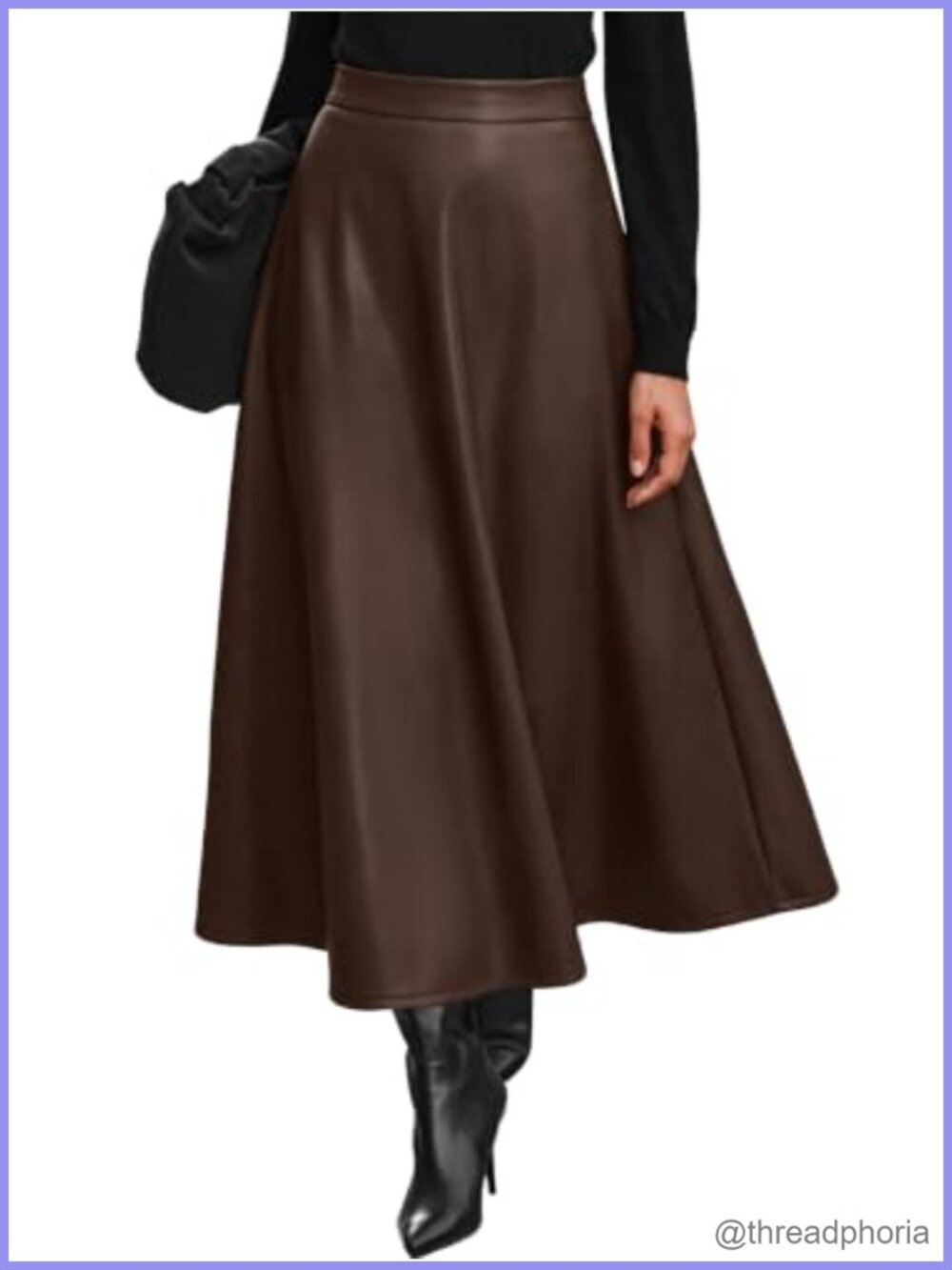 Faux Leather High Waist A-Line Midi Skirt Fall Winter Business Casual